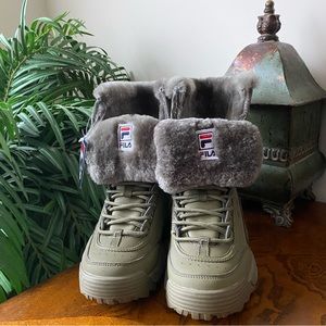 Fila Disruptor Shearling Boots Olive Green